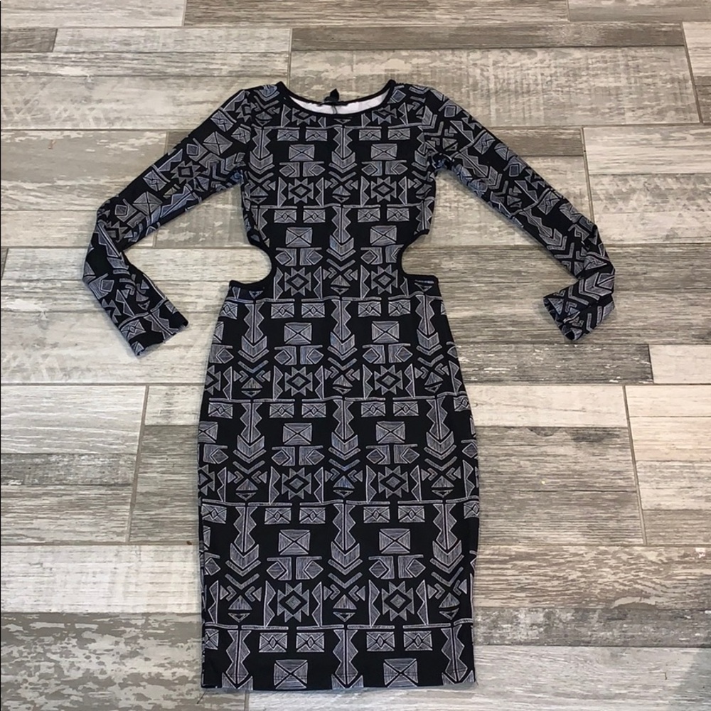 Black Bodycon w/ Cut-out Sides & Geometric Shapes